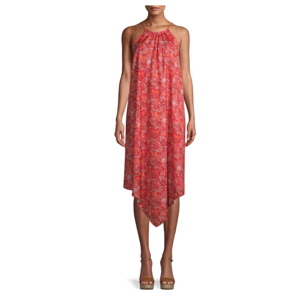 C Wonder Orange Halter Handkerchief Dress Flowy Unlined Summer Midi Sz S